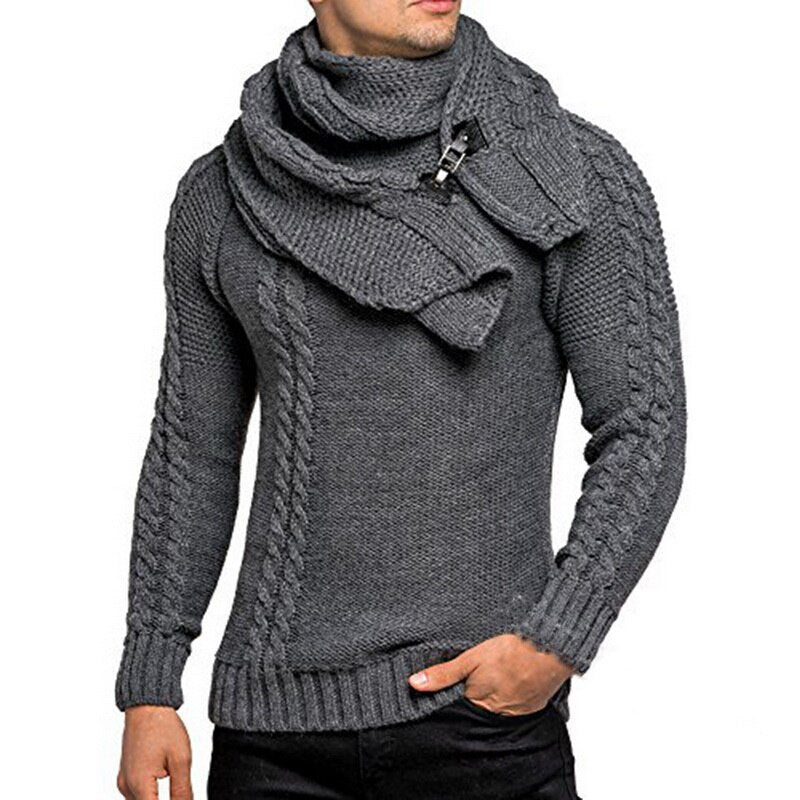 Slim-fit men's knitted pullover, featuring a scarf