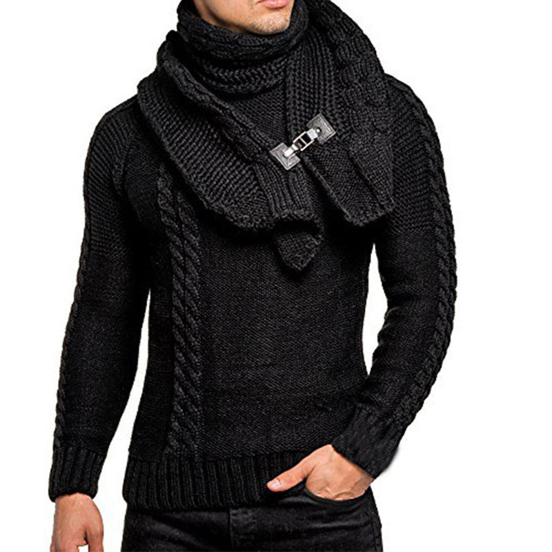 Slim-fit men's knitted pullover, featuring a scarf
