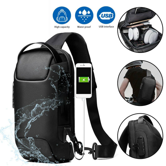 Waterproof Crossbody Bags with Dual USB Ports. Anti-Theft Messenger Shoulder Sling Chest Bag Pack for Men