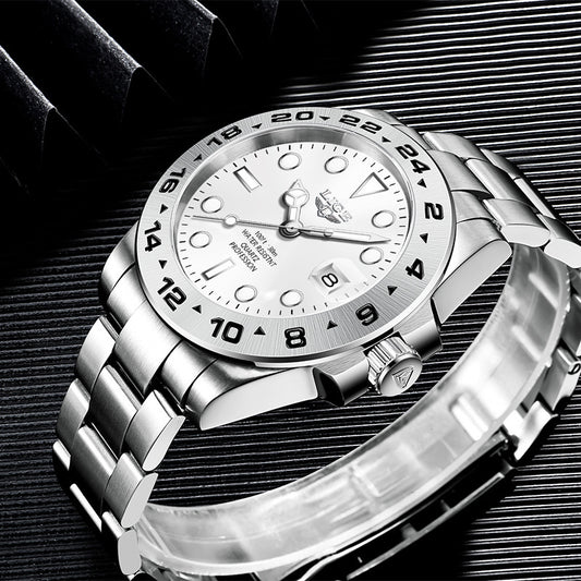 LIGE Men's Luminous Waterproof Quartz Watch - Stainless Steel